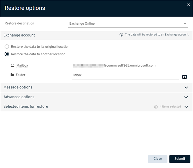 Exchange Online Self-Service Restore In Place Options