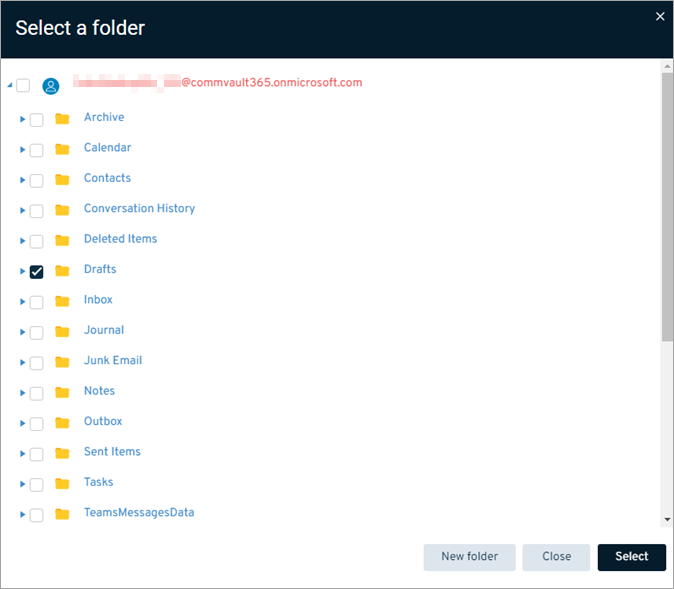 Exchange Online Self-Service Restore Select Folder